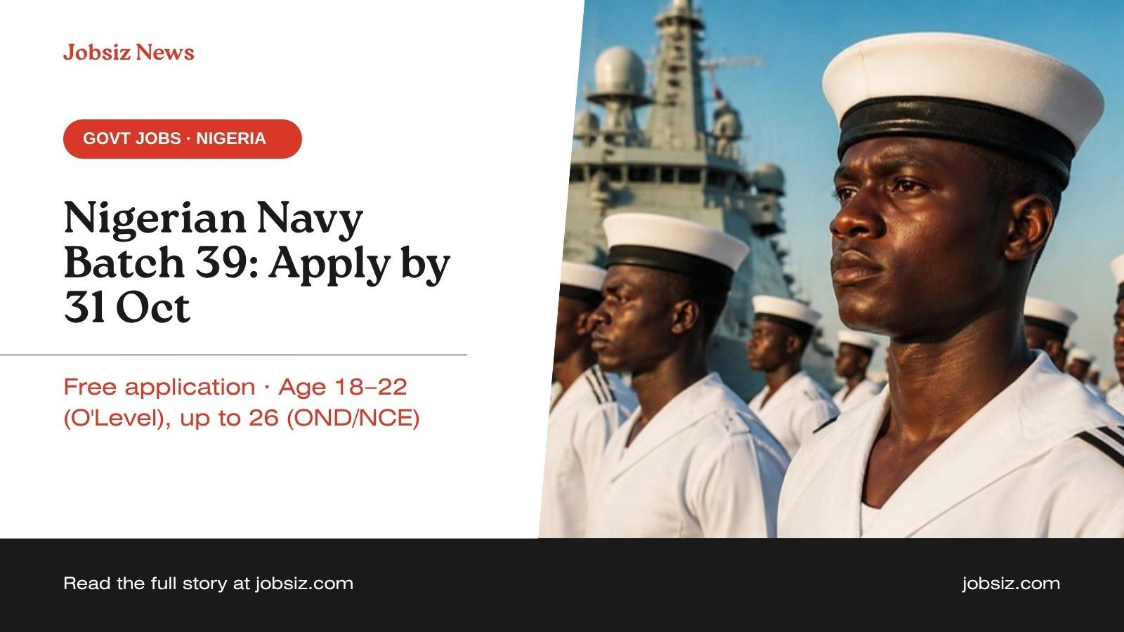 Nigerian Navy Recruitment 2026: Batch 39, Apply by 31 Oct